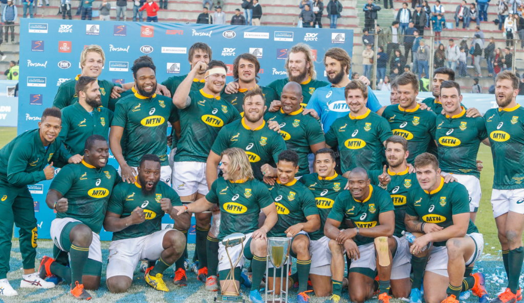 The Springboks celebrate their Rugby Championship win