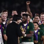 Captain Siya Kolisi received World Cup trophy