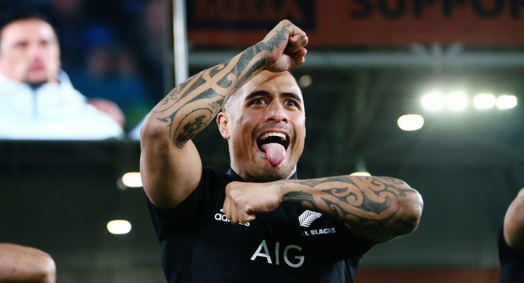 Aaron Smith of the All Blacks performs the haka prior to the International Test match between the New Zealand All Blacks and France