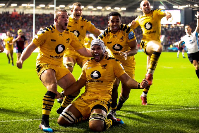 Nizaam Carr and his Wasps teammates celebrate
