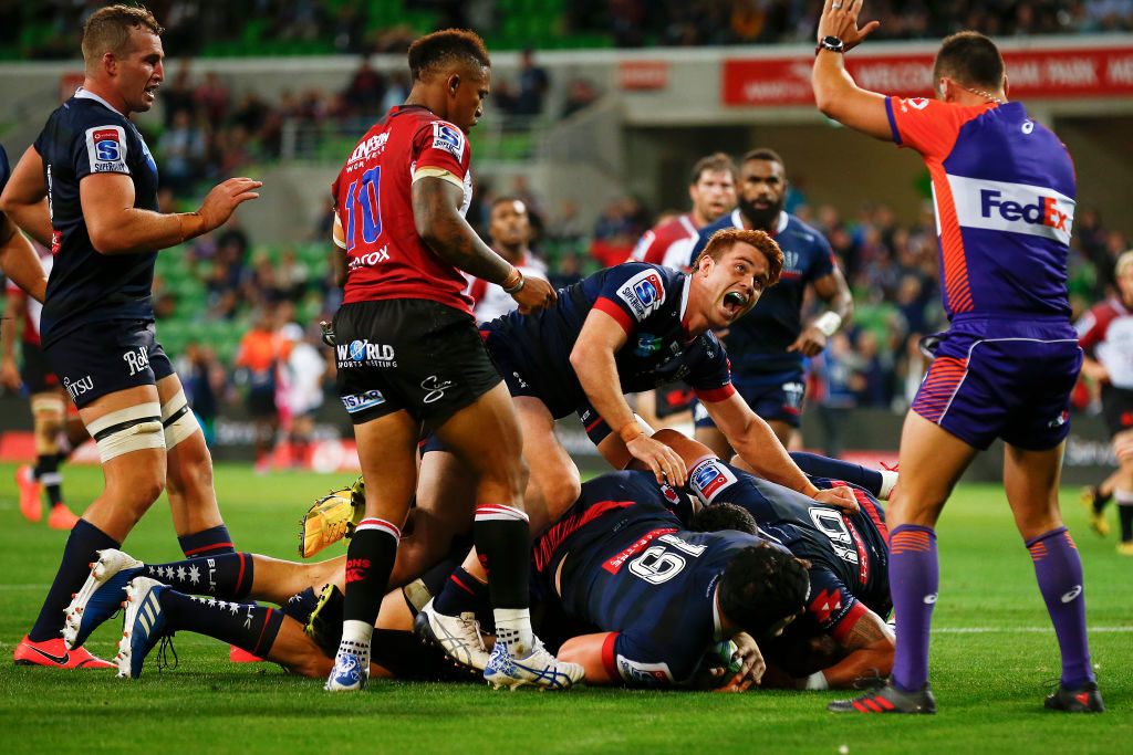 The Rebels celebrate against the Lions