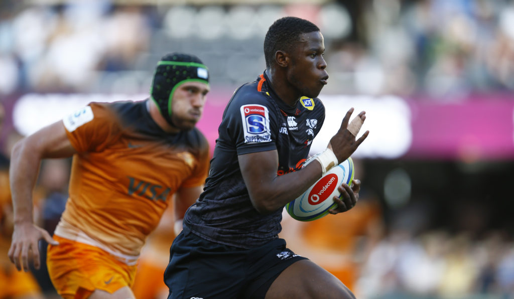 Aphelele Fassi of the Cell C Sharks during the Super Rugby match between Cell C Sharks and Jaguares at Jonsson Kings Park