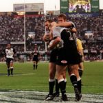 The Sharks celebrate a place in the 2001 Super 12 final