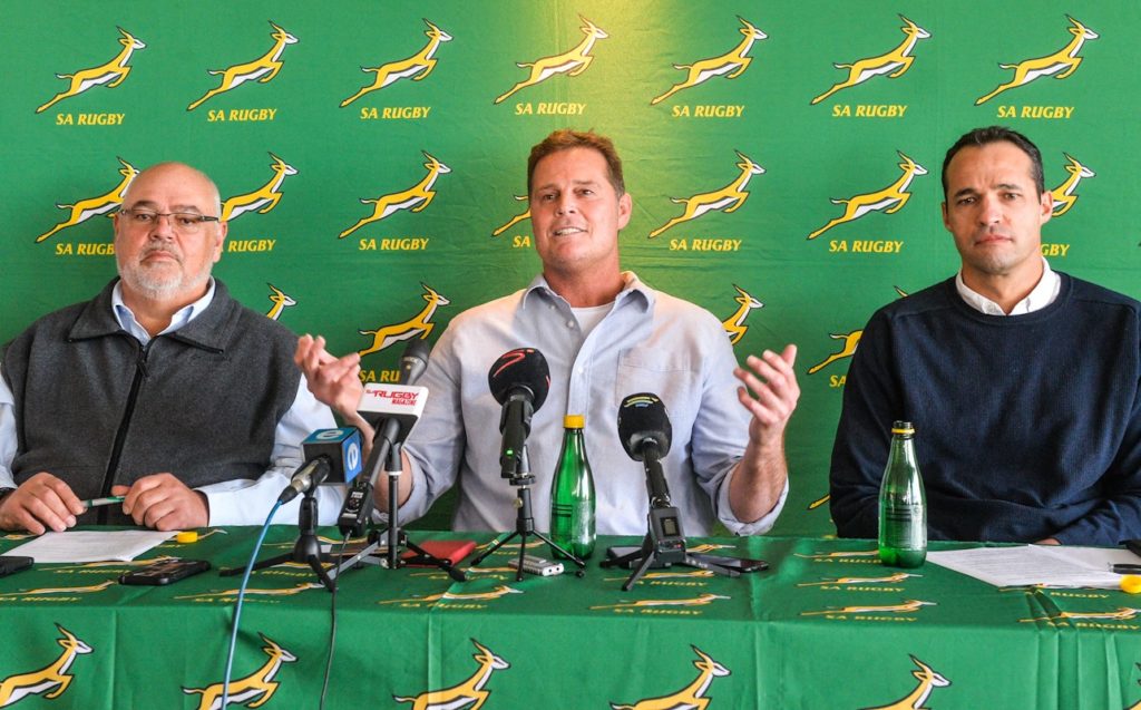 Rugby stakeholders Barend van Graan, Rassie Erasmus and Eugene Henning (Photo by Grant Pitcher/Gallo Images)