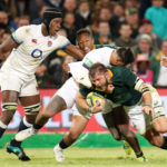 Duane Vermeulen of South Africa challenged by Maro Itoje (l) and Denny Solomona of England during the international rugby match between South Africa and England at the Free State Stadium, Bloemfontein on 16 June 2018 ©Muzi Ntombela/BackpagePix
