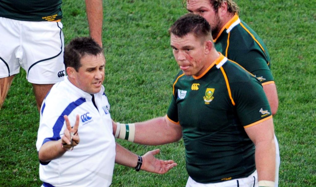 Bryce Lawrence with former Bok captain John Smit