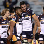 The Brumbies celebrate a try