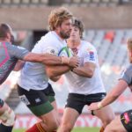 BLOEMFONTEIN, SOUTH AFRICA - OCTOBER 10: Frans Steyn of Toyota Cheetahs and Niel Marais of Pakisa Pumas during the Super Rugby Unlocked match between Toyota Cheetahs and Phakisa Pumas at Toyota Stadium on October 10, 2020 in Bloemfontein, South Africa. (Photo by Frikkie Kapp/Gallo Images)