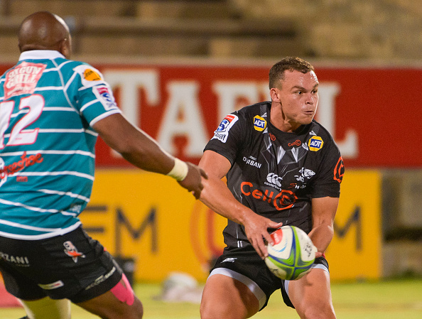 KIMBERLEY, SOUTH AFRICA - NOVEMBER 13: Curwin Bosch of Cell C Sharks during the Super Rugby Unlocked match between Tafel Lager Griquas and Cell C Sharks at Tafel Lager Park on November 13, 2020 in Kimberley, South Africa. (Photo by Frikkie Kapp/Gallo Images/Getty Images)