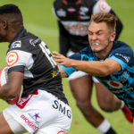 PRETORIA, SOUTH AFRICA - JANUARY 30: Aphelele Fassi of the Cell C Sharks and David Kriel of the Vodacom Bulls in action during the Carling Currie Cup final match between Vodacom Bulls and Cell C Sharks at Loftus Versfeld Stadium on January 30, 2021 in Pretoria, South Africa. (Photo by Anton Geyser/Gallo Images)