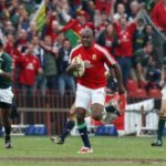 British & Irish Lions wing Ugo Monye scores against the Springboks