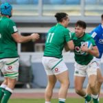 Hugo Keenan celebrates after scoring for Ireland