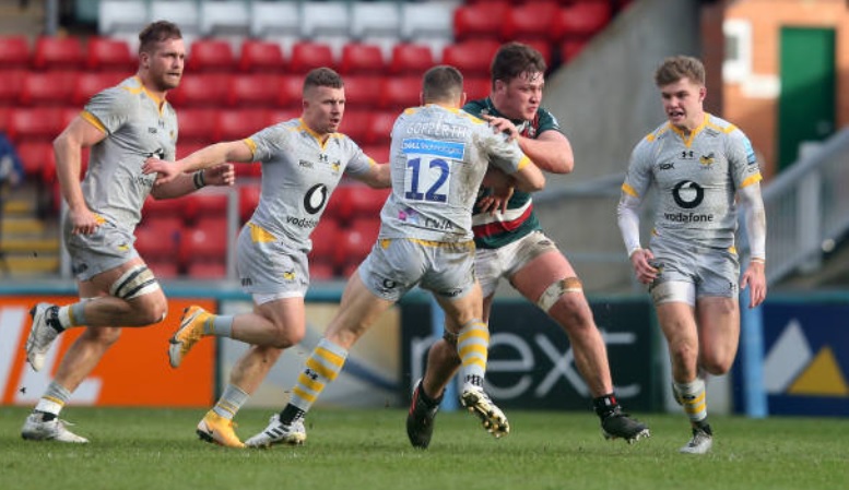 Jasper Wiese carries for Leicester Tigers in the Premiership