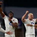 Maro Itoje celebrates England's win over France
