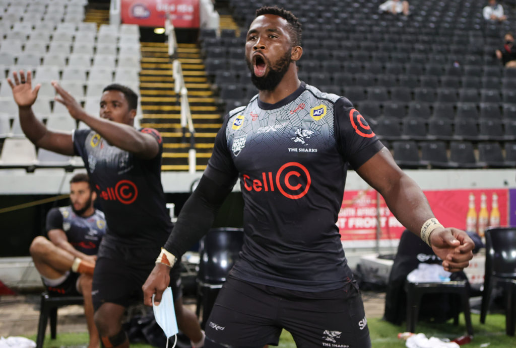 Siya Kolisi reacts as the Sharks score a try Everitt