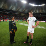 Former Bok coach Allister Coetzee chats to Pieter-Steph du Toit