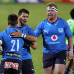 Zak Burger of the Bulls celebrates with teammates a try during the 2021 Rainbow Cup match between Bulls and Lions at Loftus Versfeld, Pretoria, on 01 May 2021 ©Samuel Shivambu/BackpagePix
