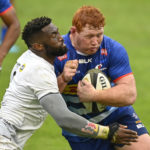 Siya Kolisi of the Cell C Sharks stops the drive of Steven Kitshoff, Captain of the DHL Stormers during the 2021 Rainbow Cup SA game between the Sharks and the Stormers at Kings Park Stadium on 22 May 2021 © Gerhard Duraan/BackpagePix