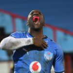 Madosh Tambwe after scoring for the Bulls rainbow cup