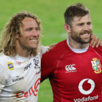 Werner Kok of the Sharks (l) with Elliot Daly of the BI Lions during the 2021 British and Irish Lions Tour rugby match between the Sharks and BI Lions at Loftus Stadium, Pretoria on 10 July 2021 ©Muzi Ntombela/BackpagePix