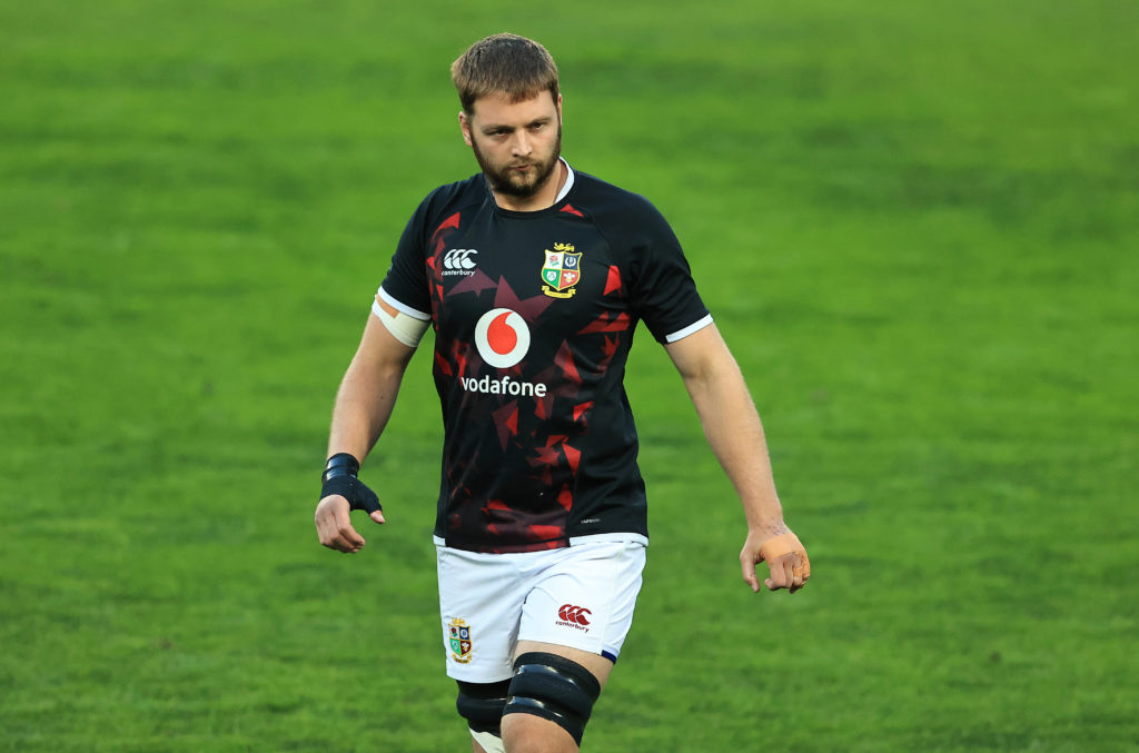 Iain Henderson of the British and Irish Lions looks on in the warm up prior to the Sigma Lions v British & Irish Lions tour match at Emirates Airline Park on July 03, 2021 in Johannesburg, South Africa.