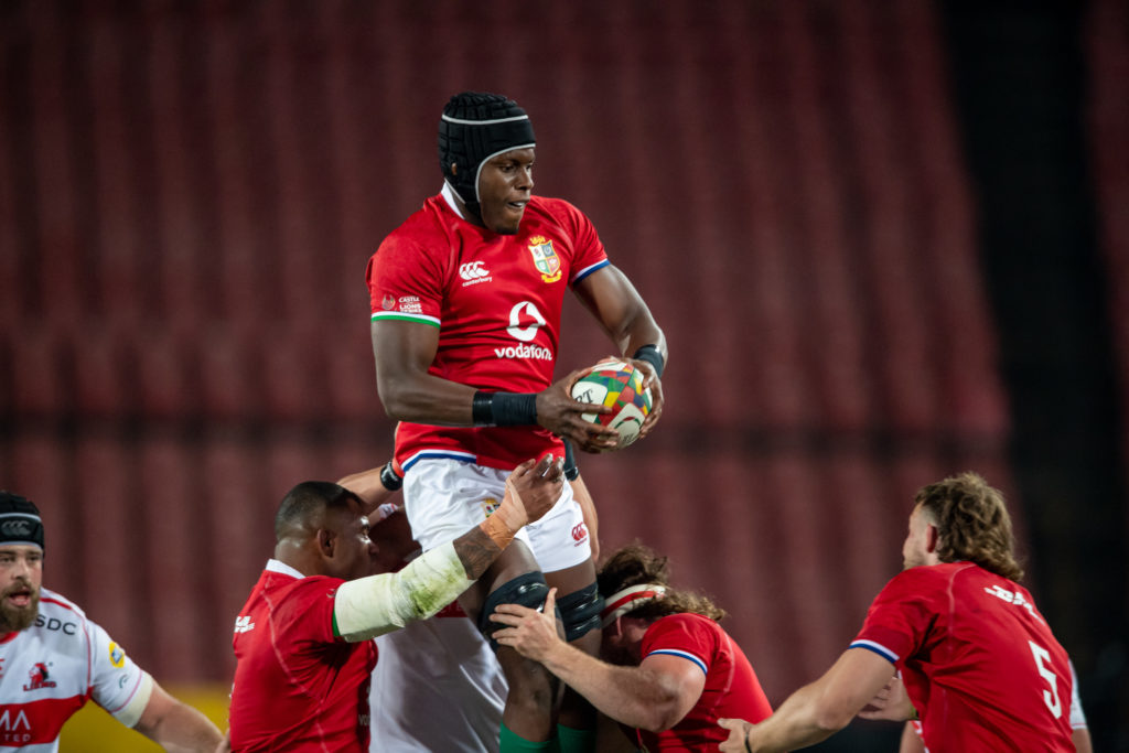 Maro Itoje of the British & Irish Lions in action during the Tour match between Sigma Lions and British and Irish Lions at Emirates Airline Park on July 03, 2021 in Johannesburg, South Africa.