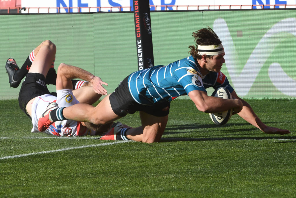 JOHANNESBURG, SOUTH AFRICA - JULY 21: Eduan Keyter of the Griquas scores during the Carling Currie Cup match between Sigma Lions and Tafel Lager Griquas at Emirates Airline Park on July 21, 2021 in Johannesburg, South Africa.