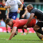 CARDIFF, WALES - JULY 03: Wales's Will Rowlands scores his side's sixth try during the Rugby Summer International between Wales and Canada at Principality Stadium on July 3, 2021 in Cardiff, Wales.